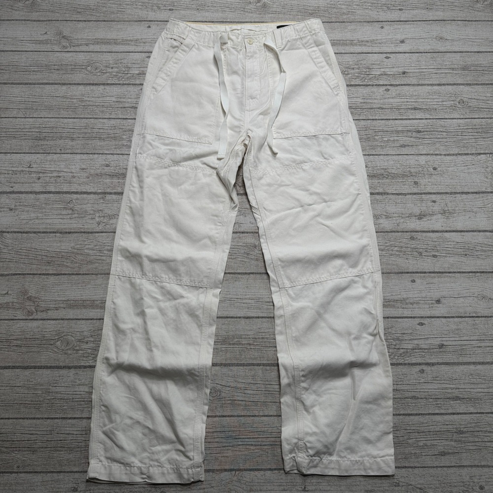 Banana Republic Pants Men's 33L White Cotton Linen Relaxed Fit Straight Workwear